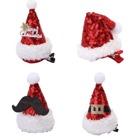 Épingle à cheveux de Noël, accessoires de coiffure décoratifs mignons pour Noël, cadeaux de Noël, épingle à cheveux en forme de bois de renne et de chapeau de sapin de Noël