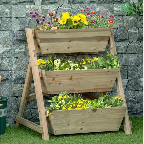 CHICFURN Scaffale portapiante in legno naturale 71x61x77 cm a 3 livelli per fiori e aromatiche (1/5)
