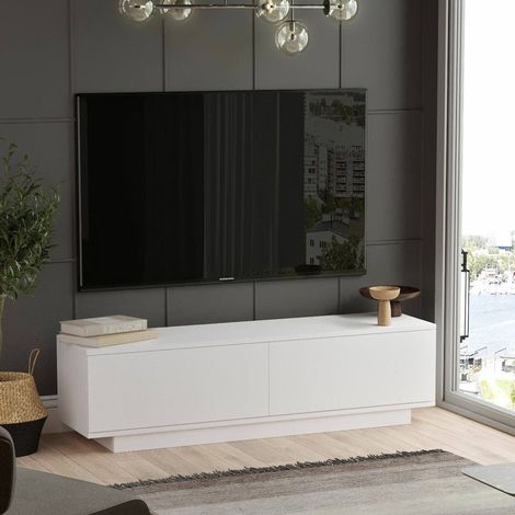 TV-Schrank Kenneth: Ein Regal, 2 Türen, 2 Fächer, 140x36x38 cm, Weiß (1/5)