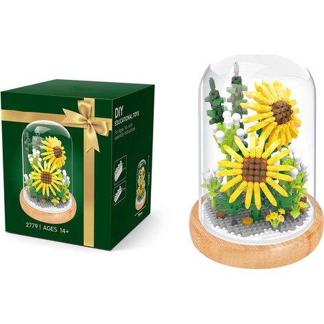 Fleur Tournesol en Blocs de Construction Miniature DIY Bouquet en Pot Plantes Ornementales Jouet Décoratif avec Housse de Protection (1/5)