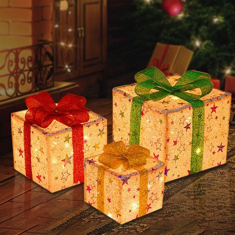 3PCS Boîte Cadeaux Lumineuse De Noël, Boîtes À Cadeaux Lumineuses, LED Décoration Lumière Boîtes Cadeaux, LED Décoration Coffret Cadeau, Décoration De Noël pour Intérieur Et Extérieur (1/5)