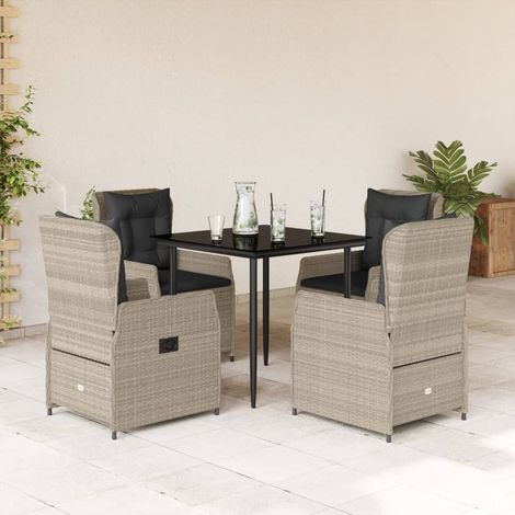 Ensemble à manger de jardin et coussins 5 pcs-Salon de jardin gris clair rotin 754275 (1/5)
