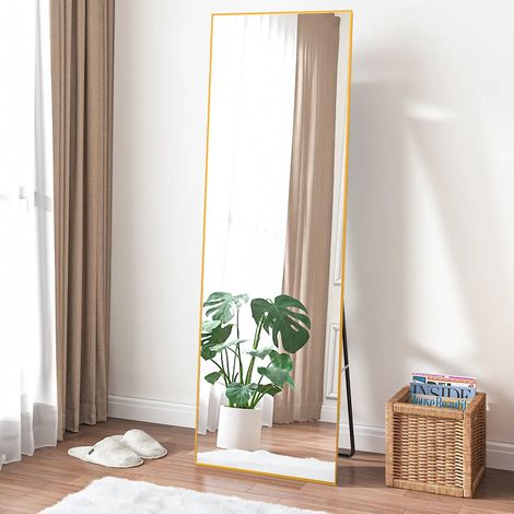 Espejo de pie - Rattantree - 162 x 52 cm - Espejo de cuerpo entero - Espejo de pie rectangular - Cristal templado - Marco de aleación de aluminio - Para dormitorio, vestidor - Dorado (1/5)