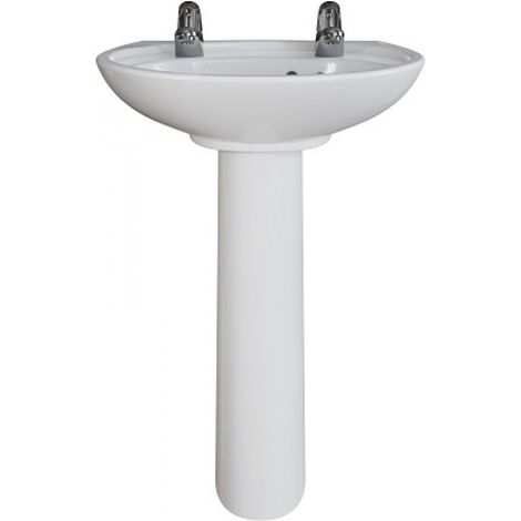 AKW Livenza Plus Basin with Full Pedestal 500mm Wide - 2 Tap Hole (1/2)