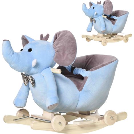 Cheval à bascule éléphant bleu avec musique 60x35x45 cm