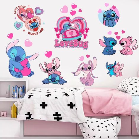 Stickers muraux Lilo et Stitch, dessin animé pour enfants, autocollants muraux 3D amovibles, décoration pour chambre de garçon ou de fille, salon, chambre d'infirmière