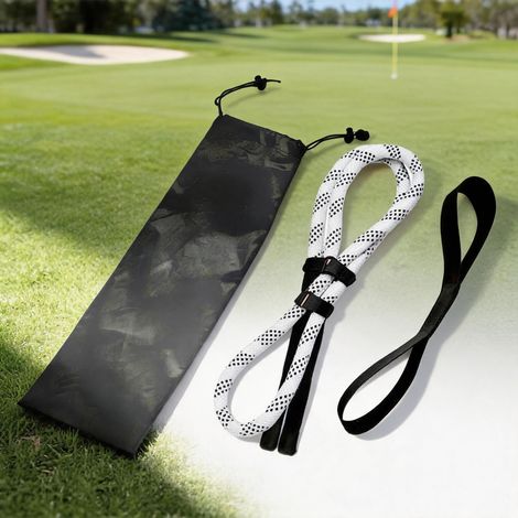Corde d'entraînement au swing de golf, outil d'aide au swing, exercice portable de conditionnement, 98 cm, corde blanche à points noirs, avec bandeau (1/4)