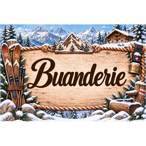 Plaque Buanderie 20 x 15 cm aluminium décor montagne et ski (1/2)