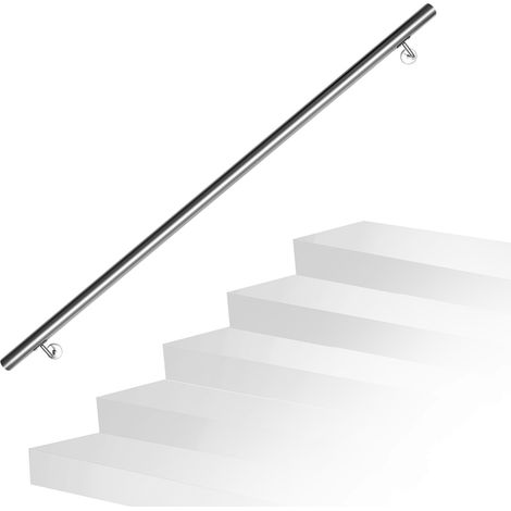 Randaco Edelstahl Handlauf Geländer Querstab halter Wandhandlauf rund Ttreppengeländer Griff mit 2 Halterung, silber, innen & außen, 150cm