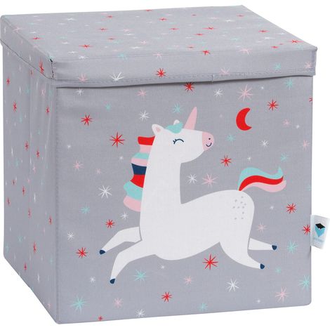 Cube de Rangement 33x33x33 cm Tissu Ultra Résistant avec Couvercle Renforcement Bois Pliable Motif Licorne Chambre Enfant Étagère Cube (1/5)