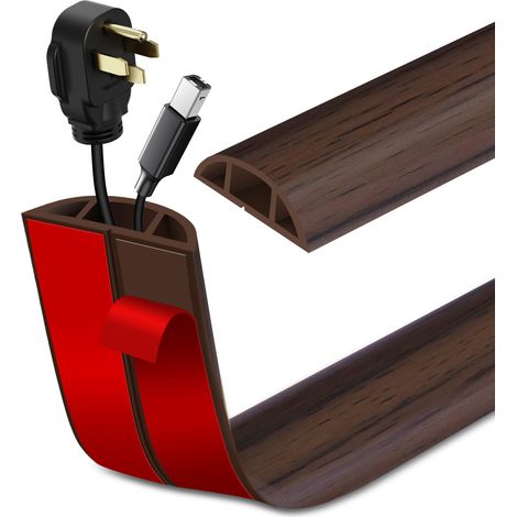 Passage de Cable au Sol adhésive PVC Flexible goulotte Passe Cable pour Bureau Maison entrepôt Concert 6m×5cm Grain de Bois Marron foncé (1/5)