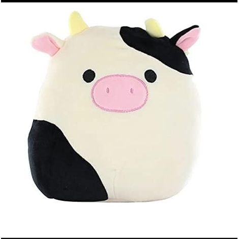 Oreiller en peluche vache noire et blanche de 20 cm