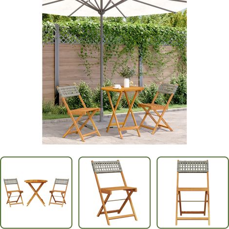 vidaXL Bistro-Set -  3-tlg. Bistro-Set Grau Poly Rattan und Massivholz (1/5)