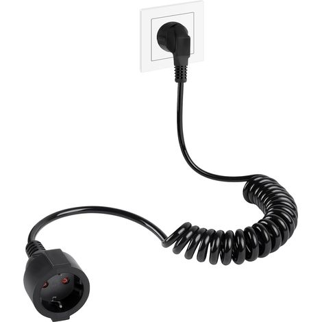 Rallonges d'alimentation, câble spiralé, Câble Spiralé à Contact de Protection Extensible de 0,6m à 2 m Max, 16A/250V Câble de Rallonge Schuko Extensible pour Ordinateur, TV, PC,Moniteurs(Nior) (1/5)