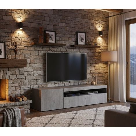 Mobile Porta tv - 2 Ripiani Apertura a Ribalta, Grigio Cemento, -, 150x40x37h cm Mabaruma