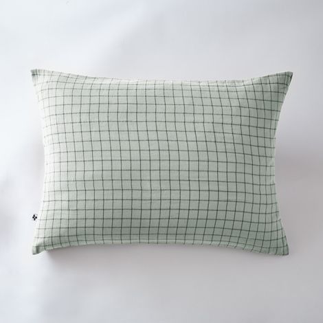 Taie d'oreiller Tissé-teint petits carreaux Déco "Gaïa Mix" 60 x 60 cm & 50 x 70 cm "Gaze de Coton" - Gaïa Mix Eucalyptus - 50 x 70 cm