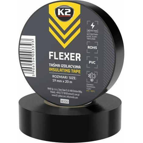 Cinta aislante flexible K2, negra, 19 mm x 20 m
