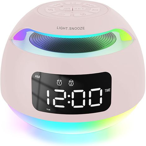 Réveil électronique de bureau (rose) avec haut-parleur Bluetooth, radio-réveil LED et lumière d'ambiance. (1/3)