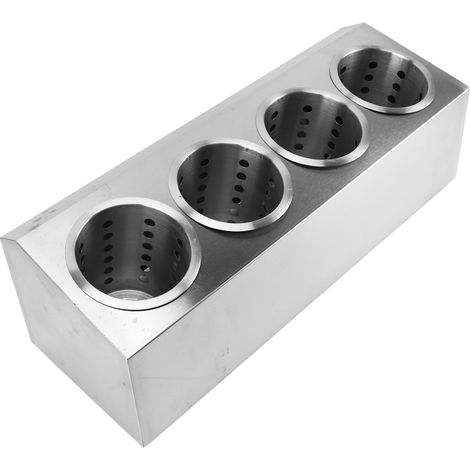 Porte-ustensiles de cuisine multifonctionnel, fond antidérapant, acier inoxydable, seau de rangement pour couteaux et fourchettes, 4 trous (1/5)