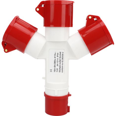 Prise de site industriel étanche IP44, croix 1 entrée 3 sorties 4 broches 2P N E, prises multiples 380 à 415V