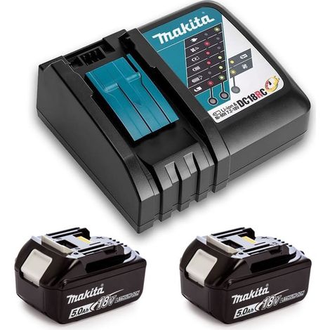 Pack de 2 batteries 18V 5Ah Li-Ion avec chargeur DC18RC – Idéal pour outils MAKITA – Performance accrue pour usage intensif