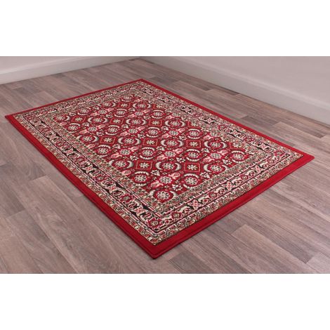 Traditional Poly Esta Bordered Classical Floral Red Rug Floor Mat Carpet X-Small 60 x 110 cm (2'x3'7") (1/4)