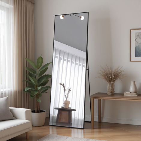 Ganzkörperspiegel 165 x 60 cm, rechteckiger Standspiegel mit Rahmen and Aluminiumlegierung, Rechteckig Schlafzimmerspiegel mit robustem Glas, für Schlafzimmer, Wohnzimmer und Garderobe, Schwarz (1/5)