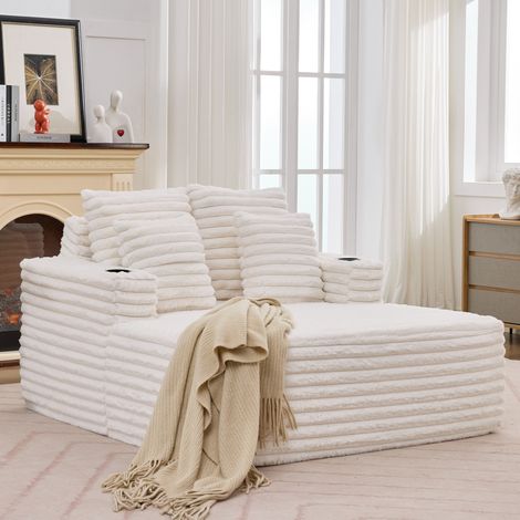 méridienne surdimensionnée, canapé-lit en fausse fourrure avec porte-gobelet, fauteuil ultra-doux, aucun assemblage requis (1/5)