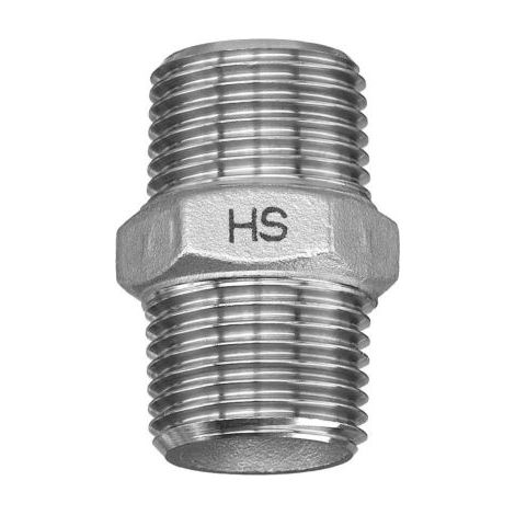 Mamelon double en acier inoxydable Hermann Schmidt 3/4&quot n° 280 filetage extérieur/filetage extérieur