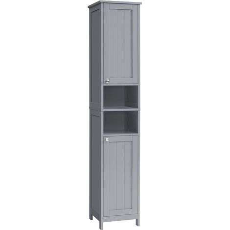 Vasagle – Armoire de salle de bain haute avec éclairage – Meuble de rangement mince – Étagères réglables – Kit anti-basculement – Gris tourterelle – 30 x 30 x 170 cm (1/5)