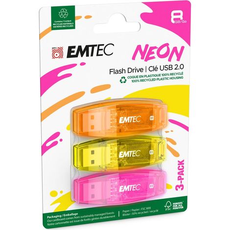 Emtec C410 Neon lecteur USB flash 8 Go USB Type-A 2.0 Orange, Rose, Jaune