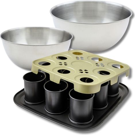 Set pâtisserie moule à gâteaux individuels 9 empreintes avec couvercle, 2 bols à mixer et 1 spatule Zenker (1/5)