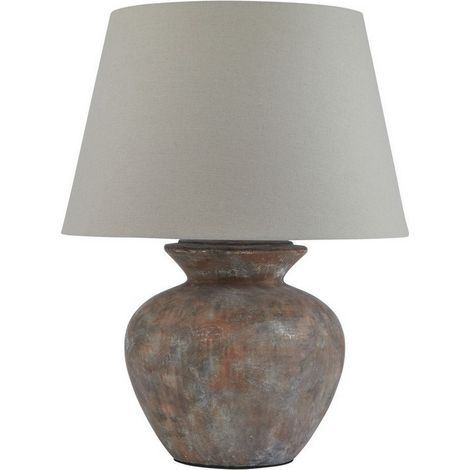 Siena Round Table Lamp with Linen Shade - Ceramic - L50 x W50 x H63 cm - Grey/Brown