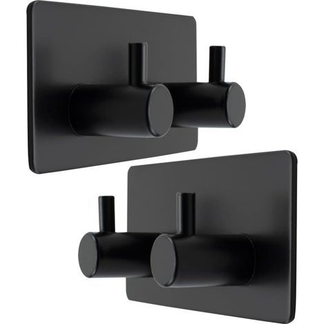 Hook Pour Serviette - Acier Inoxydable - Angle Droit - Adhésif Sans Perçage - Noir Carré - Lot De 2 (1/4)