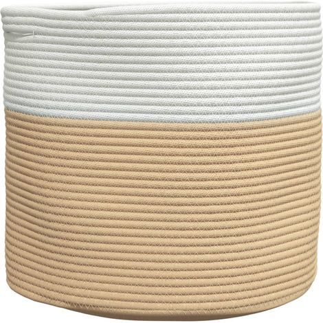 Panier de rangement beige et blanc Ø40x35 cm coton CFW464073 (1/5)
