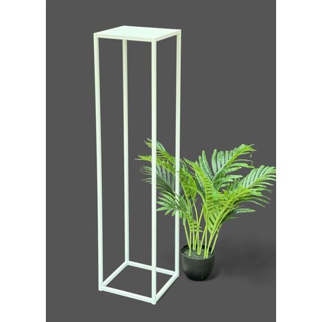 DanDiBo Blumenhocker Metall Weiß Eckig 100 cm Blumenständer Beistelltisch 96569 Blumensäule Pflanzenständer Pflanzenhocker Modern
