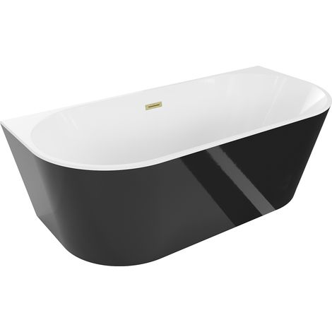 Mexen Oval freistehende Vorwand-Badewanne 150 x 75 cm, weiß/schwarz, Überlauf gebürstet gold - 52671507575-55 (1/5)