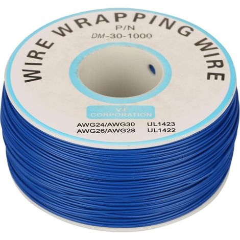 200m Rouleau de Câble Électrique 0.25mm 30AWG 80℃ Câble de Test Isolant PVC Fil Électrique en Cuivre Etamé à un Noyau pour Wrapping, Bleu