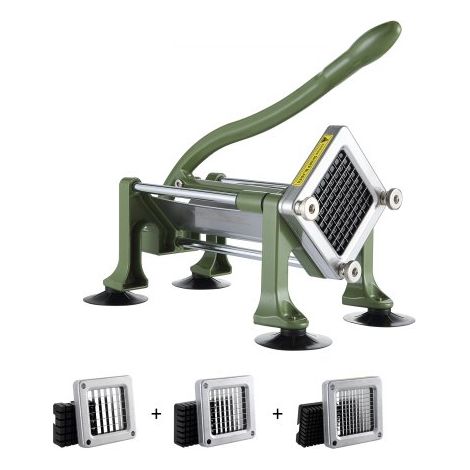Cortadora de Patatas Fritas Cortador de Papas con Hoja de Acero Inoxidable de 1/2", 3/8", 1/4" Cortador de Papas Manual con Ventosas Ideal para Papas, Pepinos, Verduras, Zanahorias, Verde (1/5)