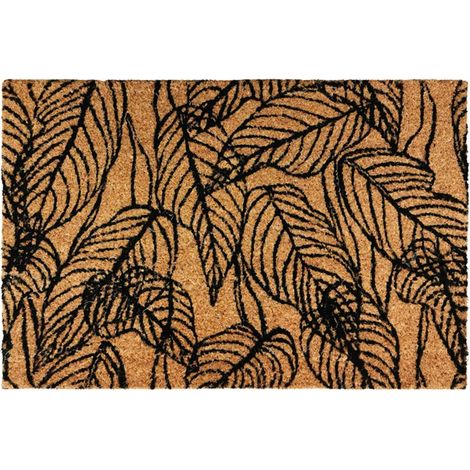 NERVURE - Paillasson fibre de coco motif feuilles naturel-noir 60x40 (1/5)