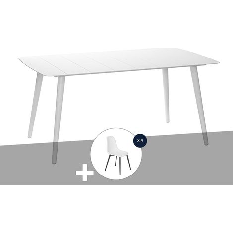 Table de jardin rectangulaire en aluminium blanc Corfou avec 4 chaises Malte - 4 places - Jardiline (1/5)