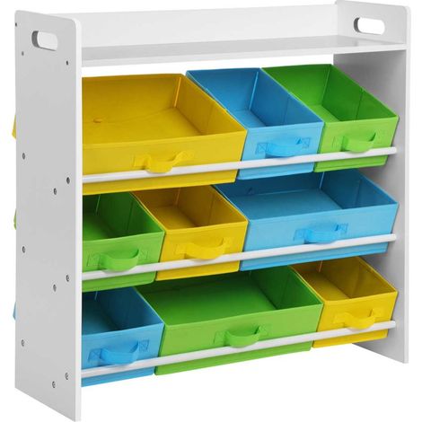 Scaffale per giocattoli bambini 9 cestini multicolori estraibili in tessuto non tessuto organizer per sala giochi struttura in MDF bianco 120002282