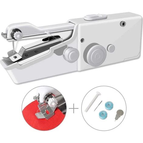(Blanc) Mini machine à coudre électrique pour usage domestique, outil de couture sans fil pour tissus d'habillement (1/3)