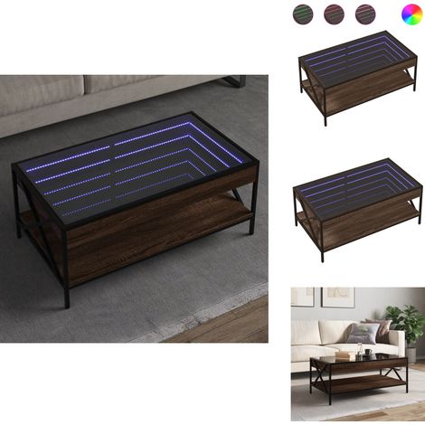 Couchtisch mit Infinity-LED Braun Eichen-Optik 90x50x38 cm - Couchtisch - Couchtische - Beistelltisch - Sofatisch (1/5)