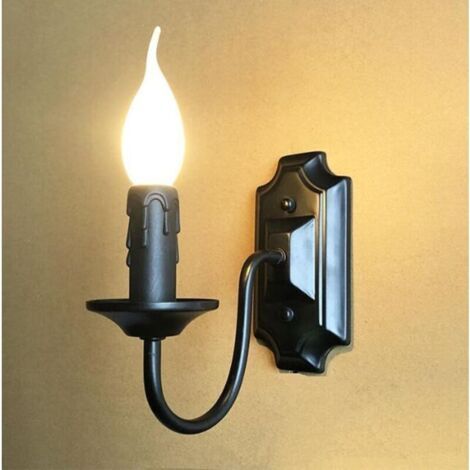 E14 Wandlampe, europäische Eisenkerzen-Wandlampe, amerikanische Retro-Schwarz-Wandlampe, skandinavische minimalistische Wandlampe, Schlafzimmer, Wohnzimmer, Treppe, Flur, 1 MUMU