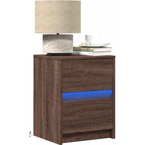 Nachttisch mit LED-Leuchten Braun Eichen-Optik Holzwerkstoff