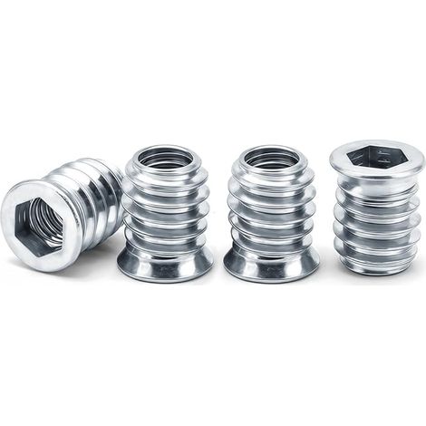 M4 Insert Fileté Bois, écrous à Visser M4 X 10mm Manchons à Visser Galvanisés écrou Hexagonal Fileté pour Meubles en Bois, 40 Pièces, Argent (1/5)