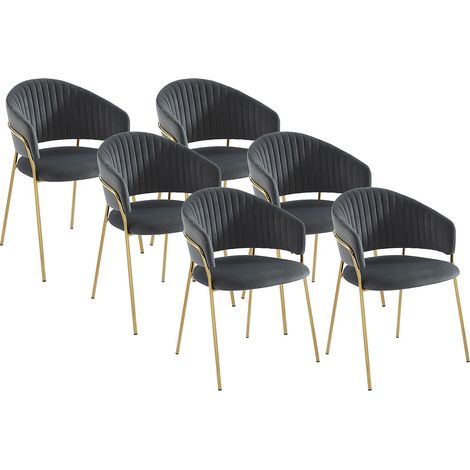 Lot de 6 chaises en velours et métal doré - Gris - MADOLIA de Pascal MORABITO (1/5)