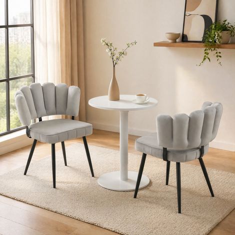 Set de 2 sillas de comedor de terciopelo gris claro con patas de metal negro, 80 cm (1/5)