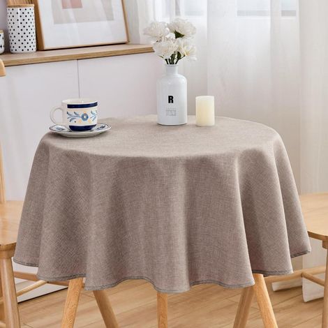 Runde Tischdecke Leinenoptik 120cm Wasserabweisend Hellbraun